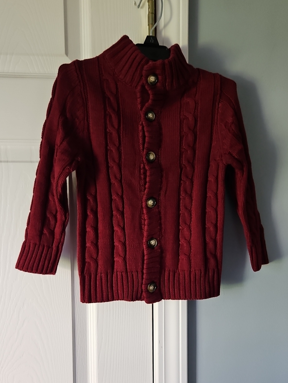 Source Unknown Kids Cable Knit Button-Up Hoodie in Burgundy